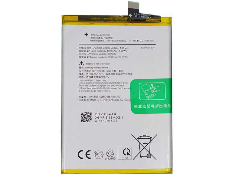 Batterie de remplacement pour OnePlus Nord N100 5G (BE2011 BE2015) / N200 5G (DE2117 DE2118), BLP813 Batterie de remplacement pour OnePlus Nord N100 5G (BE2011 BE2015) / N200 5G (DE2117 DE2118), BLP813